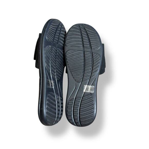 Black Memory Foam Slide Sandals With Blue Stripes Velcro Strap Unisex Size Large - Picture 5 of 6